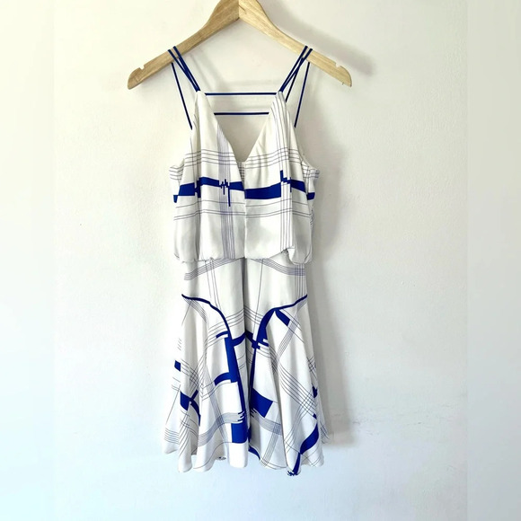 Milly New York Cityscape Print White & Lapis Blue Sleeveless Silk Dress Size 0 - Picture 8 of 14